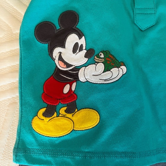 NWT Disney Mickey Mouse teal polo shirt blue elastic band pant set 18-24M cotton - Picture 2 of 8